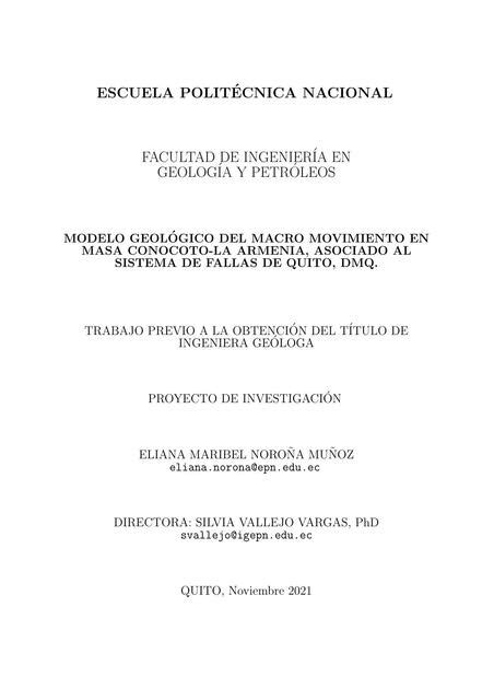 Modelo Geol Gico Del Macro Movimiento En Masa Conocoto La Armenia