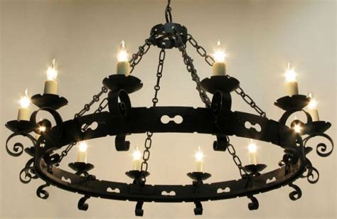 Stunning Black Wrought Iron Chandelier Lightolier Large Spanish Revival