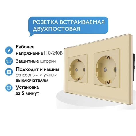 Розетка двойная встраиваемая двухпостовая, двухместная 16А золтистая ...