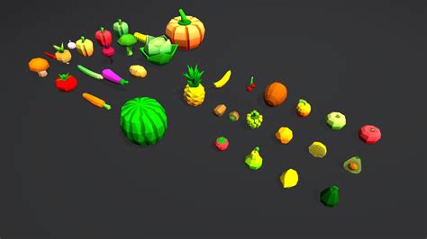 Low Poly Collection Fruits And Vegetables Buy Royalty Free 3d Model