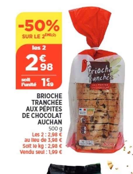 Offre Brioche Tranch E Aux P Pites De Chocolat Auchan Chez Atac