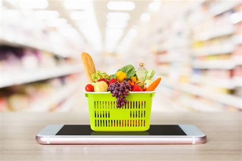 Premium Photo Fresh Food And Vegetables In Shopping Basket On Mobile