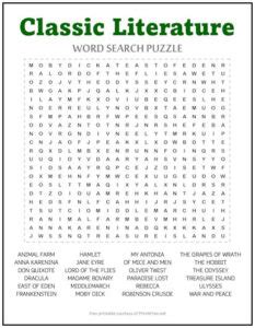 Classic Literature Word Search Puzzle Print It Free