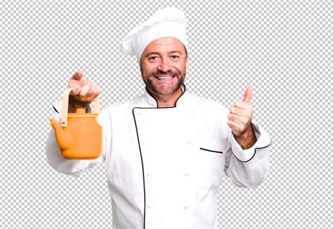 Premium PSD Middle Age Man Chef Concept With A Teapot And Coffee