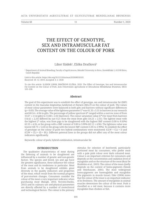 PDF The Effect Of Genotype Sex And Intramuscular Fat Content On The Colour Of Pork