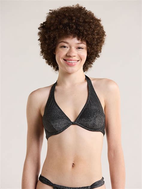 No Boundaries Women S Underwire Lurex Halter Bikini Top Sizes S XXL Walmart
