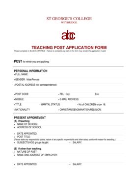 Fillable Online Teaching Post Application Form Stgeorges Community