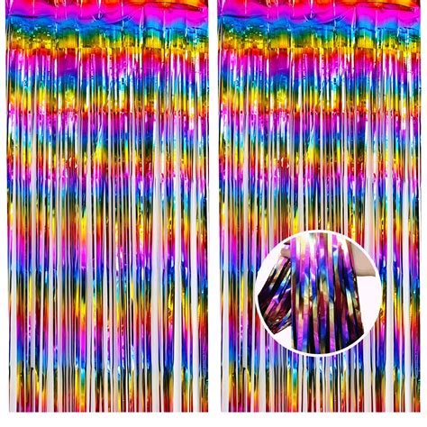 Raibow Metallic Tinsel Foil Fringe Curtains 3 3ft X 6 6ft Photo Booth