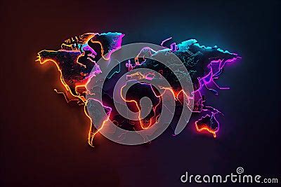 World Map Neon Colorfool Illustration Cartoondealer