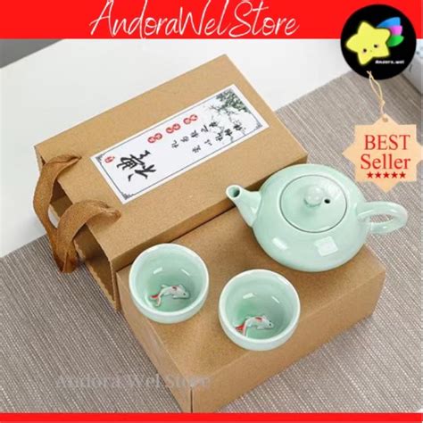 Jual Chinese Teapot Set Ceramic Ikan Koi Set Ikan 3D Gelas Set Keramik