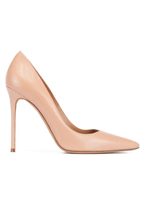 Stiletto Heel Point Toe Pumps In Nude Leather Pura Lopez