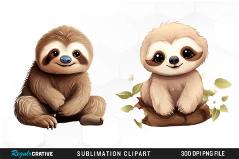 Watercolor Sloth Sublimation Clipart Graphic By Regulrcrative