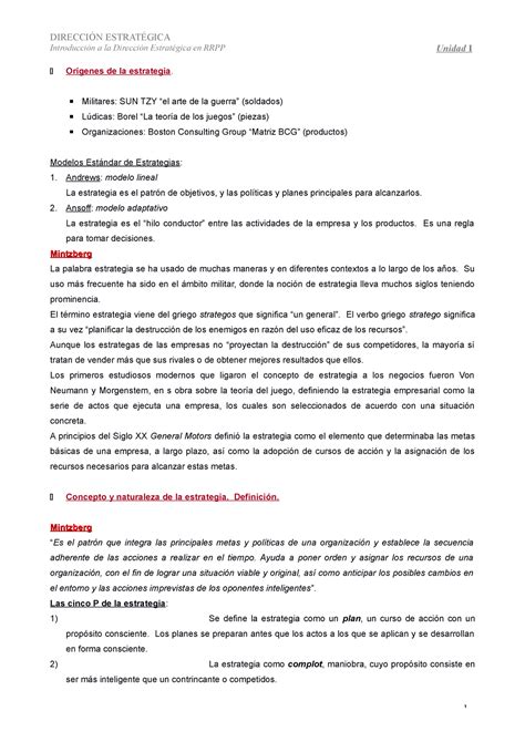 Unidad 1 resumen resúmenes Introducción a la Dirección Estratégica