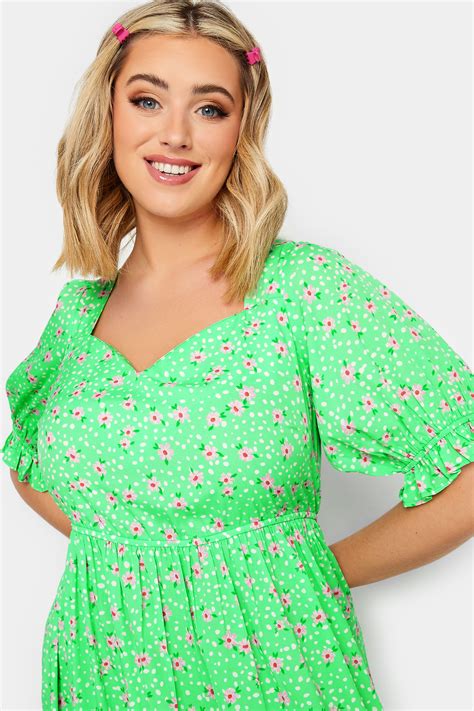 Limited Collection Plus Size Green Floral Print Sweetheart Dress Yours Clothing