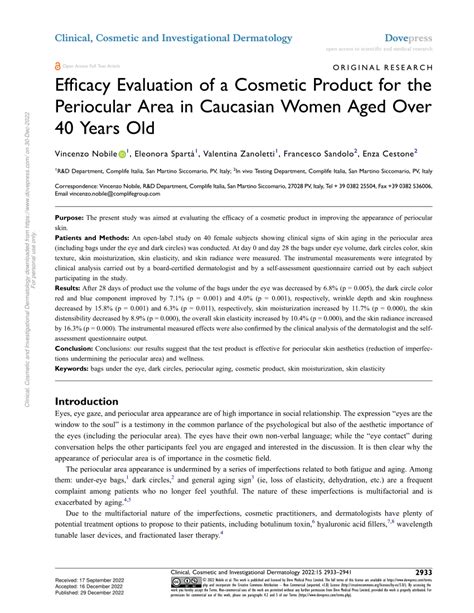 PDF Efficacy Evaluation Of A Cosmetic Product For The Periocular Area