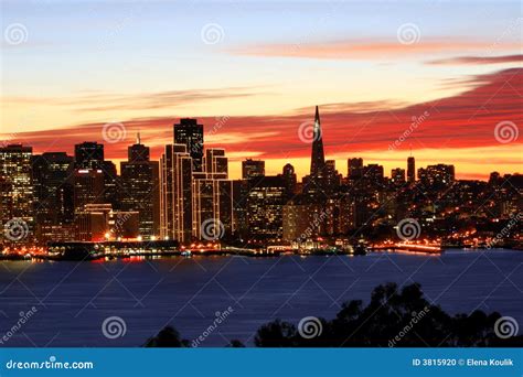 San Francisco Skyline at Night Stock Photo - Image of bridge, panorama ...