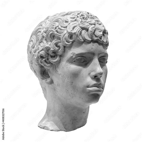 Ancient roman marble portrait of a boy. Young man head statue isolated on white background ...