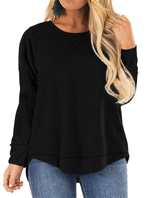 LANREMON Fall Cute Round Neck Plus Size Tunic Tops For Women Casual