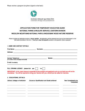 Fillable Online Wicklowmountainsnationalpark Application Form Wicklow