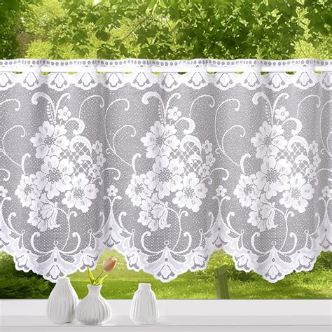 Amazon De Heimtexland Scheibengardine Jacquard Blumen Bogen Bord Re