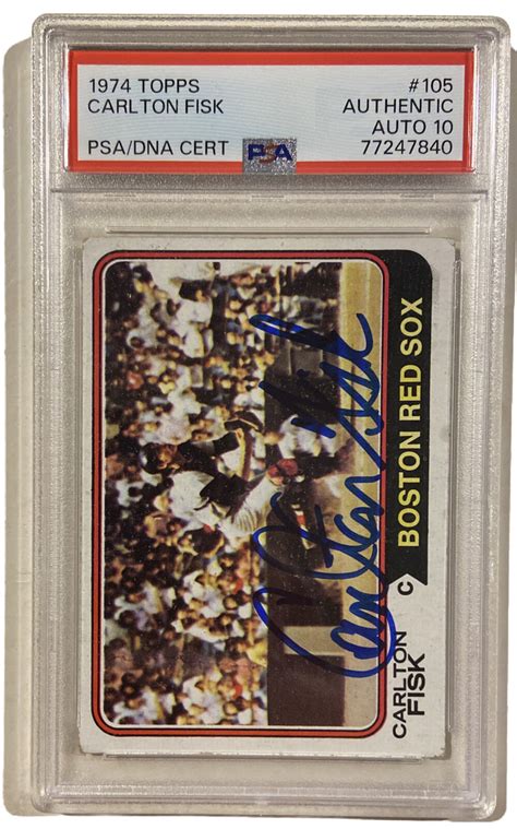 1974 Topps CARLTON FISK Signed Baseball Card 105 PSA DNA Auto Grade 10