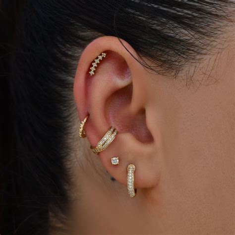 Genuine Diamond Helix Piercing 14k Solid Gold Cluster Diamond Etsy