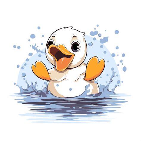 Lindo Pato De Dibujos Animados Nadando En El Agua Ilustraci N Vectorial