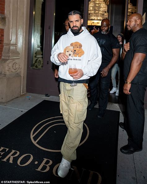 Drake Keeps Cozy In A Puppy Hoodie And Cargo Pants As He Leaves Private