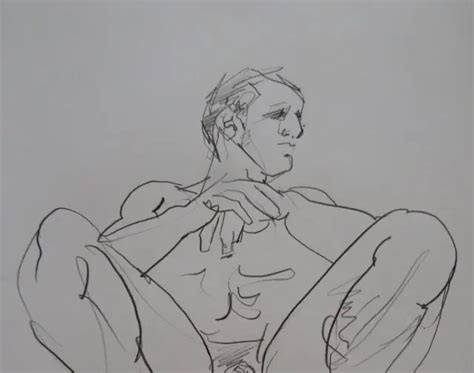 Original Pencil Drawing Sketch Of A Male Nude Model In A Floor Seated