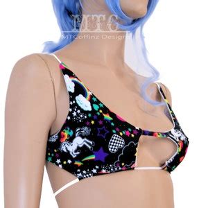 Rave Top Rainbow Unicorn Bikini Neon UV Reactive 80 S EDM Dance