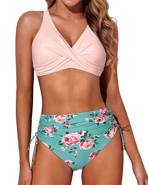 Aqua Eve Women High Waisted Bikini Twist Front Swimsuits Lace Up Bikini