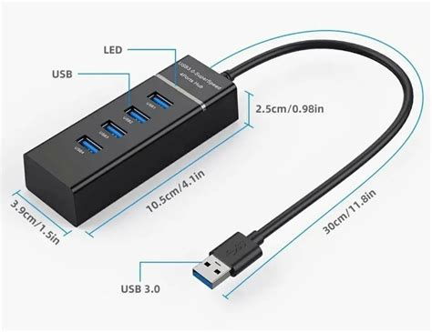 Hub Puertos Multi Usb Indicador Luz Led Adaptador Negro