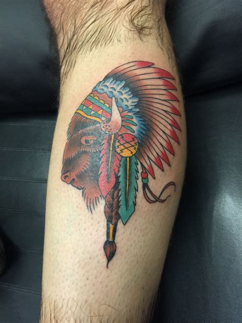 My new traditional buffalo, in a native American headress, done by ...