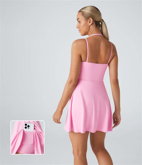 Womens Softlyzero™ Airy Halter Backless 2 In 1 Side Pocket Flare Mini