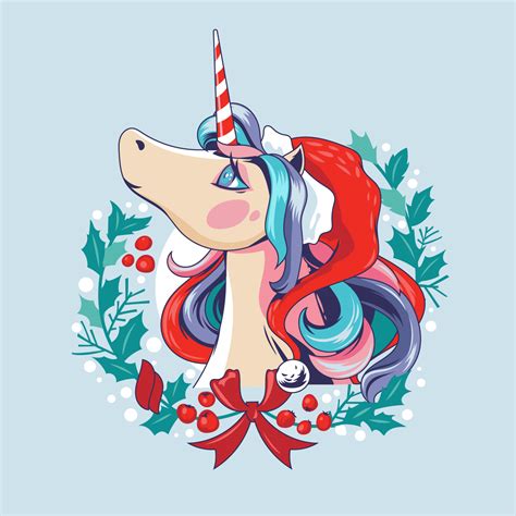 Unicorn Santa On Christmas Wreath 686762 Vector Art At Vecteezy