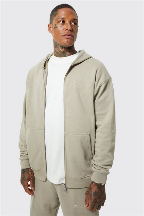 Mens Oversized Limited Premium Zip Thru Hoodie Boohoo Uk