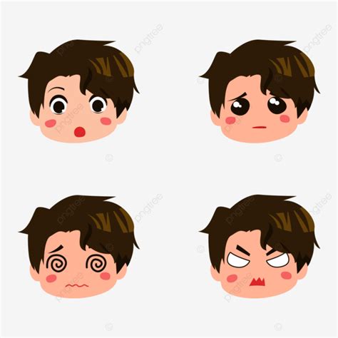 Cute Anime Boy Expression Face Collection Set Vector, Anime, Boy ...