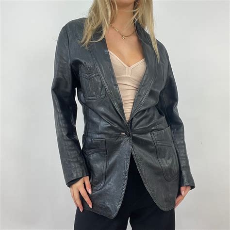 💚 QUIET LUXURY DROP | medium black faux leather blazer jacket – remass
