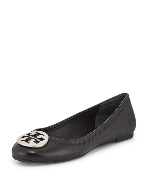 Tory Burch Reva Leather Ballet Flats In Black Lyst