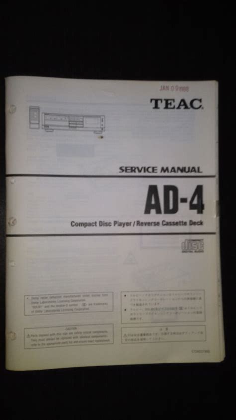 Teac Ad 4 Service Manual Cd Player Compact Disc Cassette Deck Original