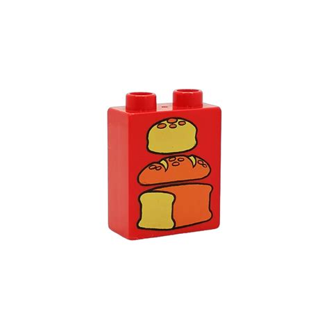 LEGO Red Duplo Brick 1 X 2 X 2 With Loaves Of Bread Without Bottom Tube