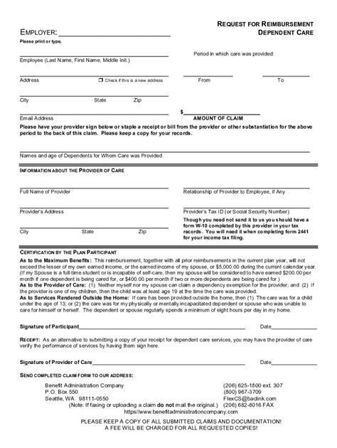 Fillable Online Dependent Care Claim Form Docx Fax Email Print Pdffiller