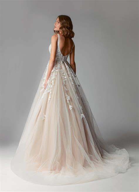 Azazie Sorella Diamond White Nude A Line V Neck Sequins Tulle Dress Azazie