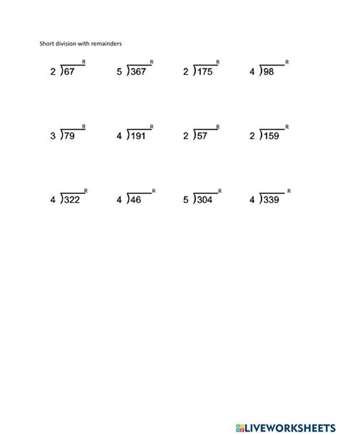 Short Division With Remainders Worksheet For 4th Grade Lesson Planet Worksheets Library