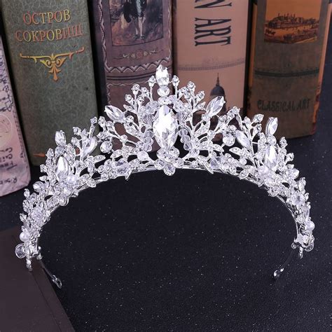 Silver Grecian Floral Crystal Alloy Princess Crown Wedding Tiaras