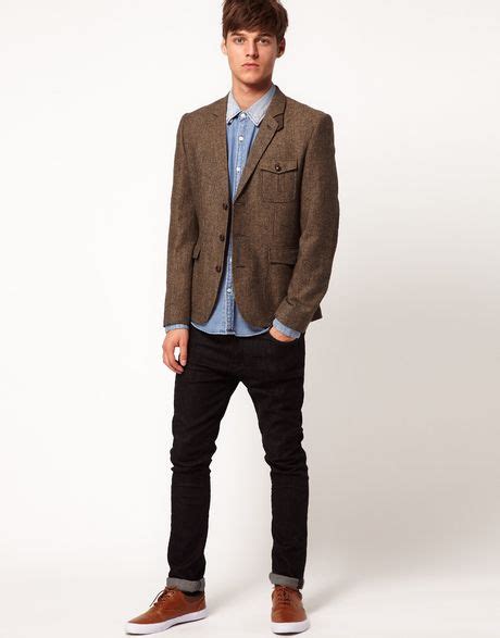 Asos Asos Slim Fit Tweed Blazer In Brown For Men Lyst