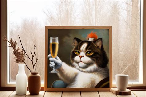 Cat Drinking Wine Print Fun Cat Wall Art Cat Drinking Wine Print Cat