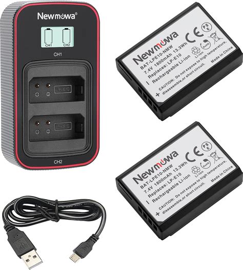 DuraPro 2Packs LP E10 Battery Slim LCD Dual USB Charger For Canon LP