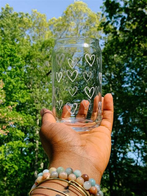 Hearts Glass Cup Iced Coffee Glass Beer Glass Can Coffee Etsy