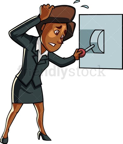 Black Woman Pulling Alarm Cartoon Vector Clipart FriendlyStock